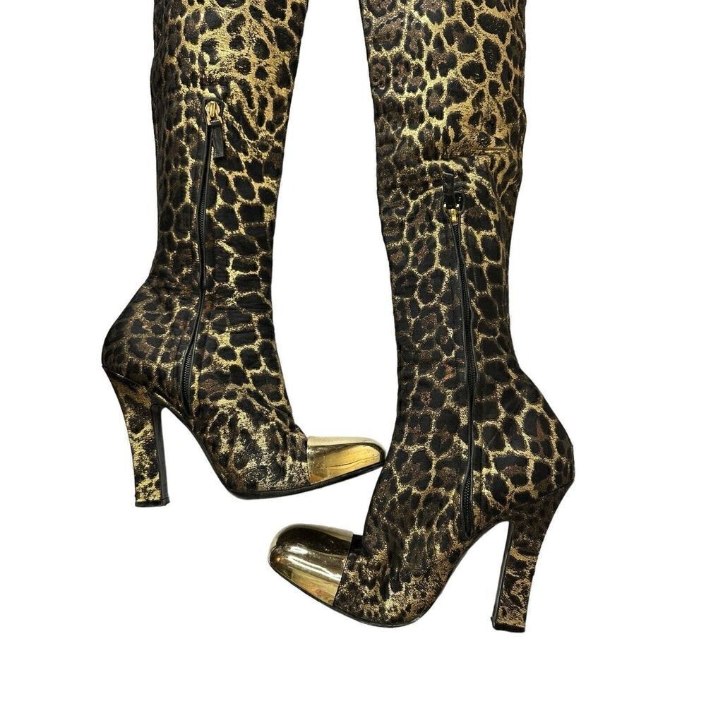 Saint Laurent Gold and Black Over the Knee Boots - Picture 6 of 14